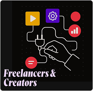 A creative hand connecting digital icons representing online freelancing, content creation, and skill development, emphasizing the versatility of freelance and creator work.