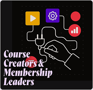 An SEO-optimized image showing a hand connecting icons representing online courses, membership, and growth, ideal for promoting course creators and membership leaders on Mind of All Trades.