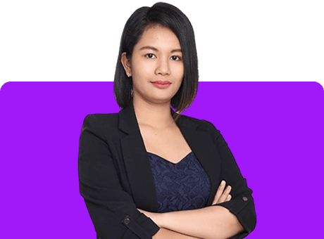 Professional woman in business attire promoting diverse skills and expertise.